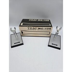 TEAC MC-106 Microphone Stands Pair OS Silver Vintage Made in Japan w/Box